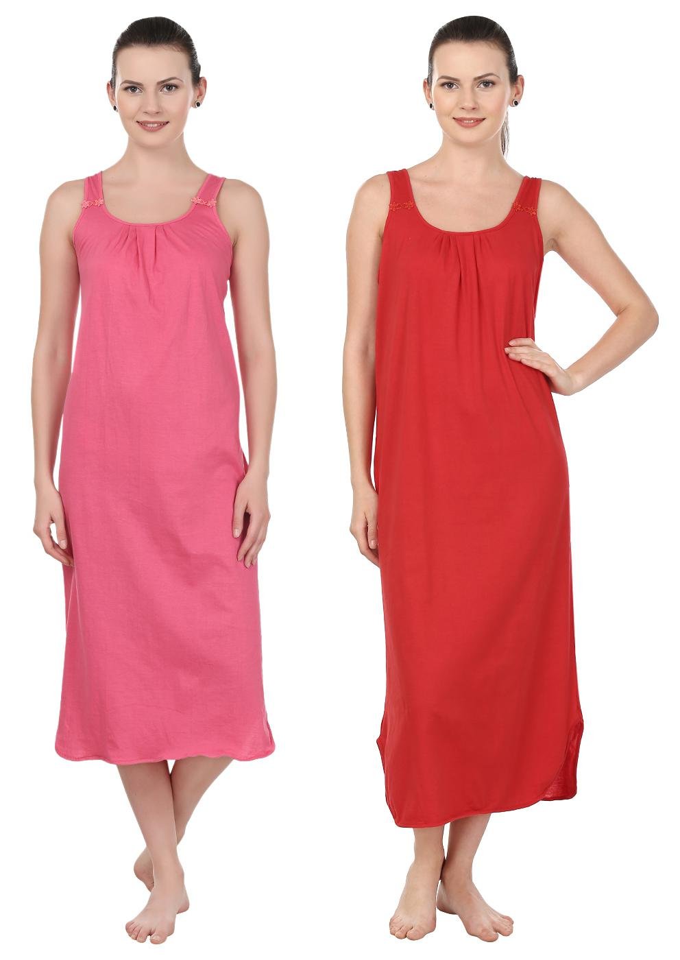 blazon Women's Cotton Nighty Slip - Set of 2 (Dark Pink & Red)-picture-38