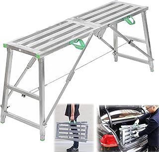 Multipurpose Scaffolding Equipment Adjustable Work Platform Portable Folding Scaffold Tower Ladder Stool Work Bench for Washing Vehicles, Cleaning Windows, DIY, Maintenance Work,180cm