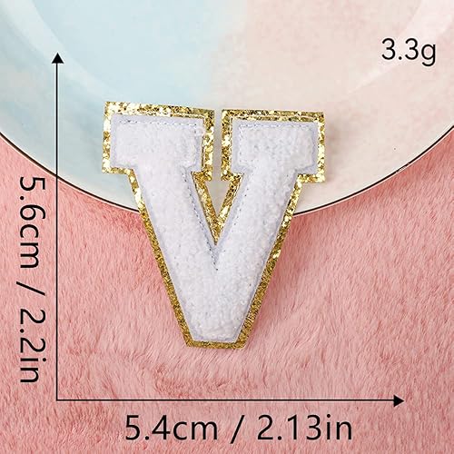 Miniatura 56 de 4 parches de letras de felpilla blanca, parches termo-adhesivas de 2.2", parches de letras de felpilla para ropa (M)