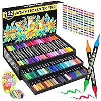Lyuvie 176 Colores Rotuladores Acrilicos Set,88 Unid Acrylic Paint Brush Markers de Pincel, Rotuladores Acrílicos Permanentes para Pintar Piedras Tela Madera Vidrio Papel Plástico