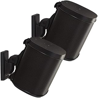 Sanus Adjustable Sonos Wall Mount for Sonos One, Play:1, & Play:3 - Tool Free Tilt & Swivel Adjustments for Best Audio - Pair (Black) - WSWM22-B1