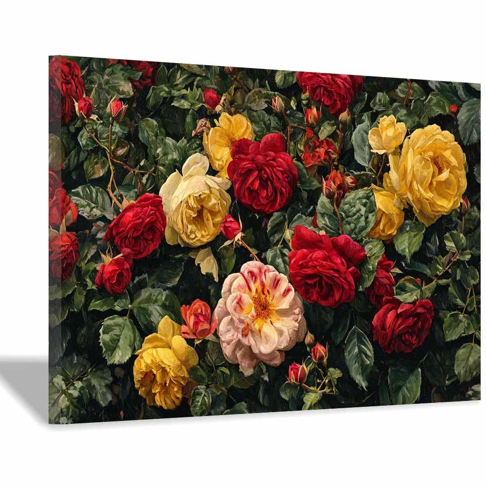 Hoqiu Multicolor Flowers Canvas Vintage Ros Floral Art Artwork, Wall Decoration Living Room Bedroom Hallway Stairs Decoration.(Multicolor)-60X80cm Framed