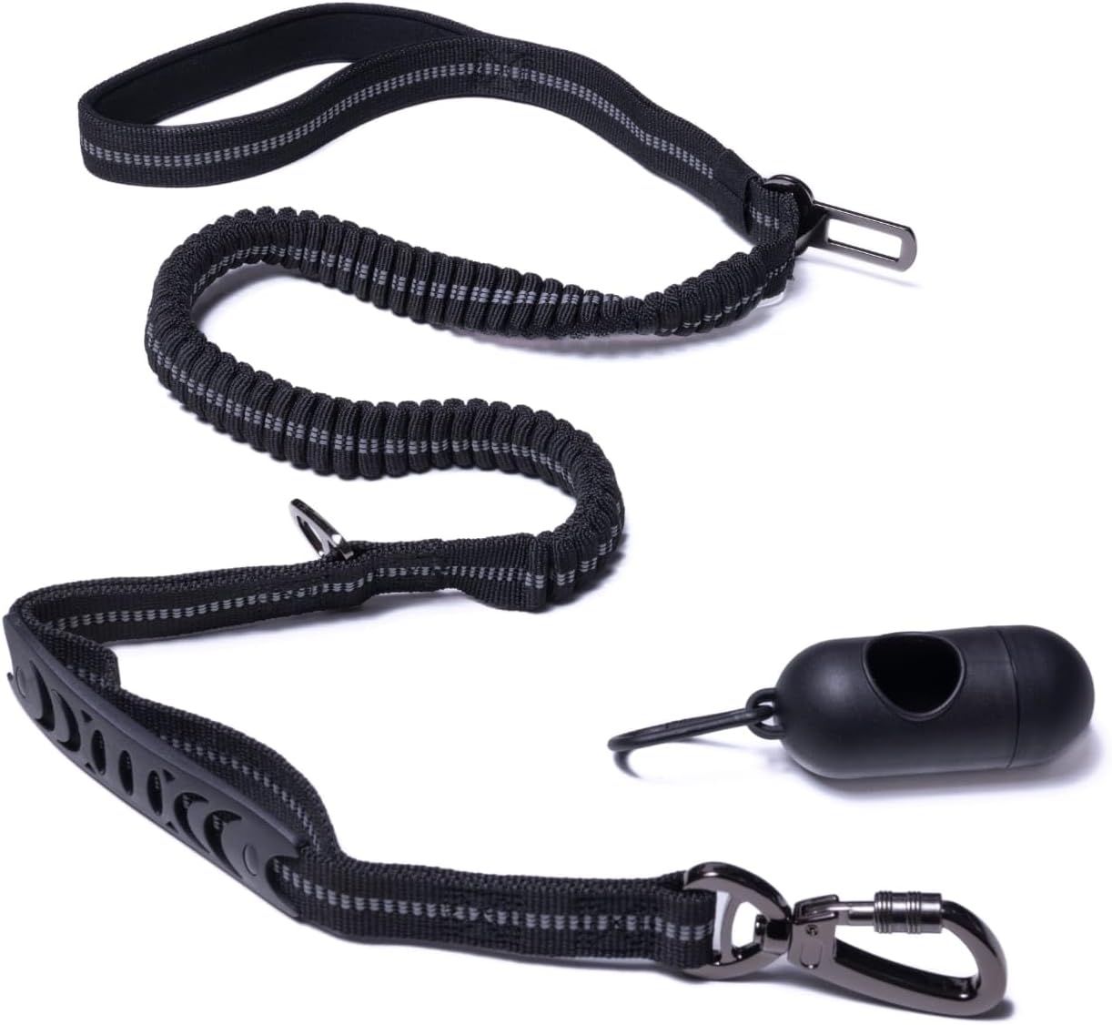 YOpet Guinzaglio per Cani con Ammortizzatore Antishock, Maniglia a Presa Corta, Aggancio Cintura di Sicurezza, Dispenser Sacchettini - Ideale per Addestramento Nero - Immagine 1