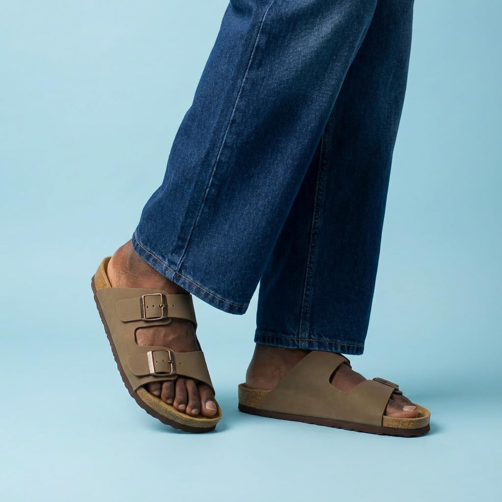 CUSHIONAIRE Lane Cork Footbed Mens Sandals, Adjustable Buckle Comfort Slides for Men, Genuine Leather Insole Summer Sandals Men Footwear - Image 8