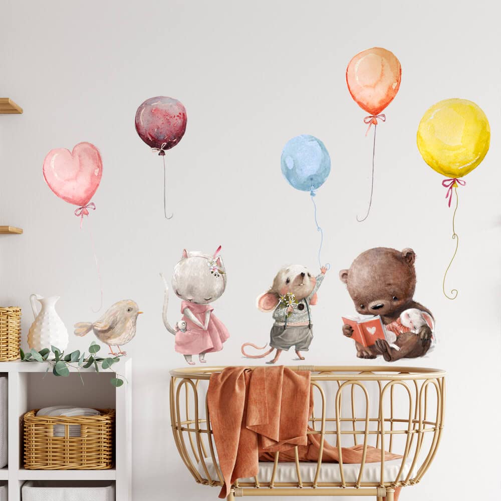 Inspio Adesivi Per Bambini - Animaletti Con Palloncini Nei Colori Pastello-image