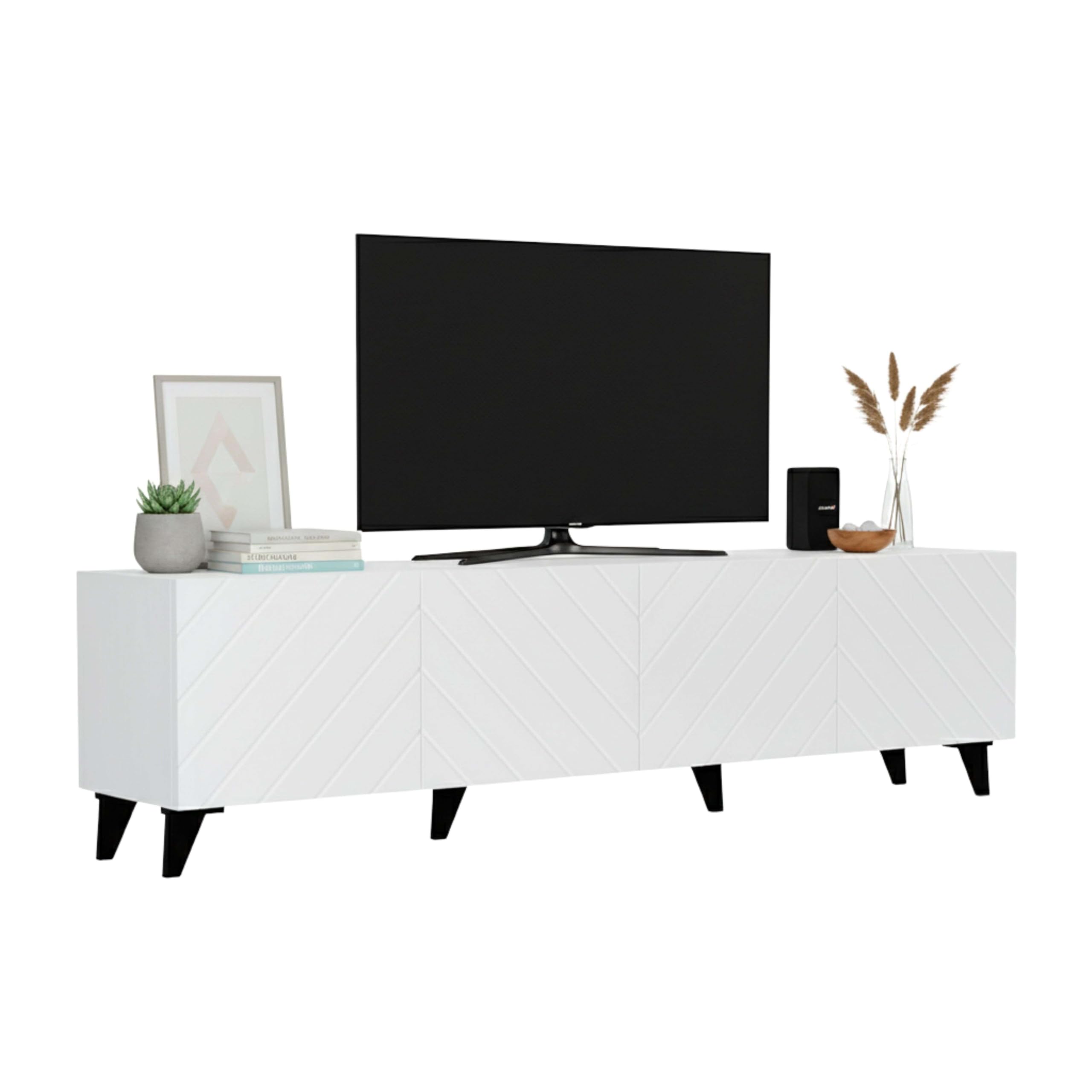 Miroytengo Mueble de TV de 4 Puertas 200 cm Mueble de Comedor Josi Salón Melamina Blanco Brillo