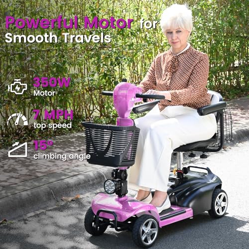 Image of 4 Wheel Mobility Scooters for Seniors - Up to 45 Miles Range,Folding Powered Mobility Scooter Device w /600WH Battery,Only 58 lb Weight, Dual Basket, 300 lb Capacity, Compact