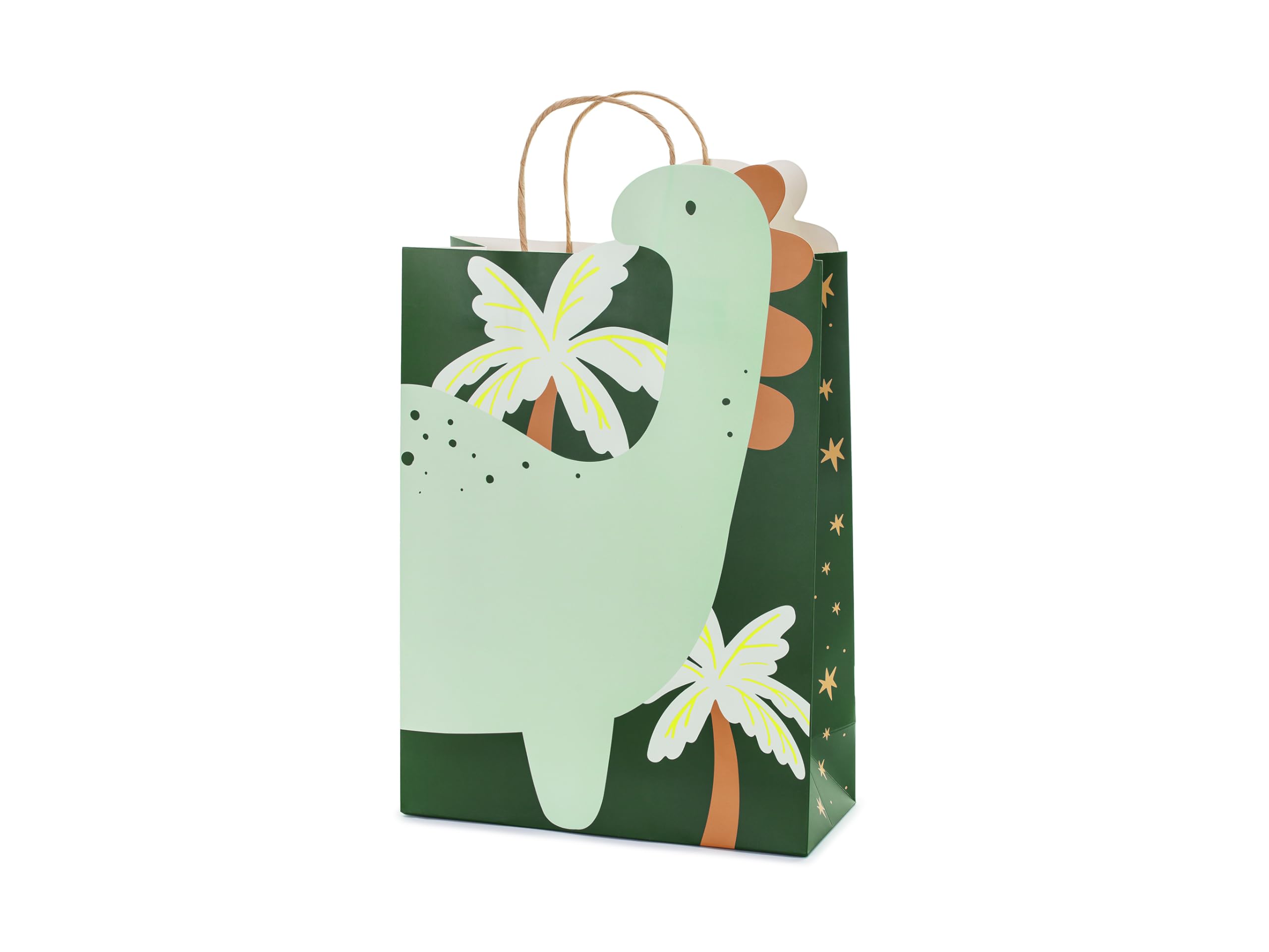Dinosaur Gift Bag with Handle 24 x 37 x 10 cm - Paper Bags for Filling for Guest Gifts and Party Bags - Party Bags Children's Birthday Dino Theme Party - Green