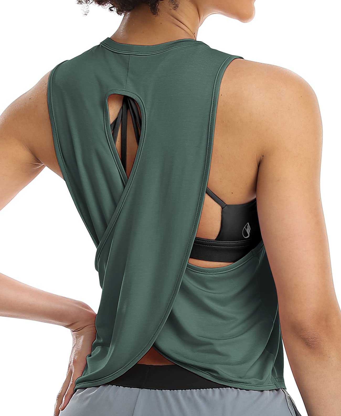 icyzoneWorkout Tank Tops for Women, Open Back Athletic Tanks, Yoga Crop Tops, Gym Fitness Shirts