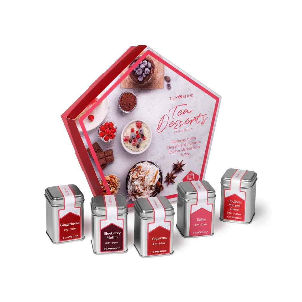 TEA SHOP - Set Tea Desserts - Set de Tés para Momentos Dulces - Rooibos Marron Glacé, Gingerbread, Yogurtea, Toffee, Blueberry Muffin - Ideal para regalo