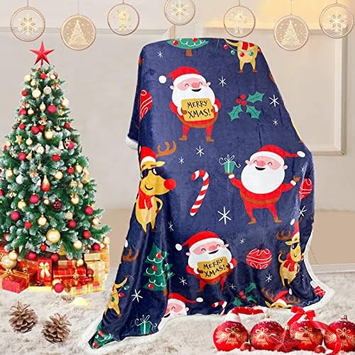 Christmas Throw Blankets,Sherpa Blanket,Blue Weighted Soft Fleece Blanket,Fuzzy Fluffy Soft Cozy Blanket Flannel Blanket Wool Plush Blanket for Couch Bed Sofa Xmas Gift for Family Friends