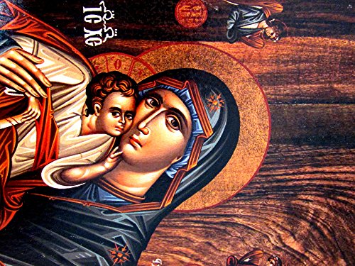 IconsGr Handmade Wooden Greek Christian Orthodox Wood Icon of Virgin Mary & Jesus Christ / H2, Multi-color, 24L x 14W cm - Image 3