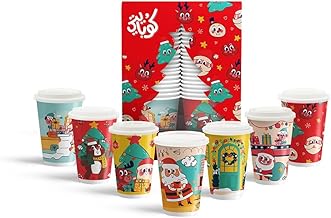 كوب ورقي توينكل وينكل وينتر مزدوج مع ملصقات من كوبيتي، 15 قطعة، سعة 336 مل، أحمر