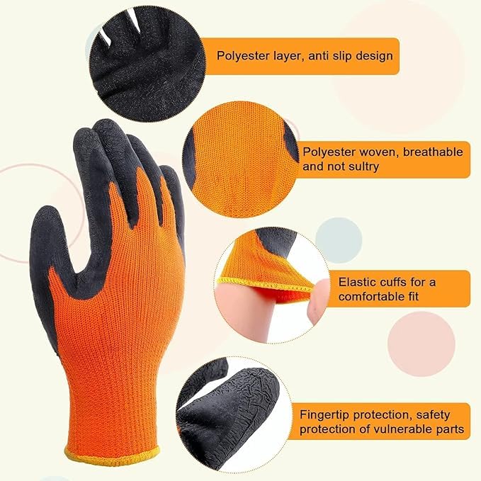 Image of Garden Art Multipurpose Gloves| Cut-Resistant Gloves, Rubber Coated, Comfortable For Wood Working, Construction Work, Electric Welding and Other Activites (Orange Gloves)
