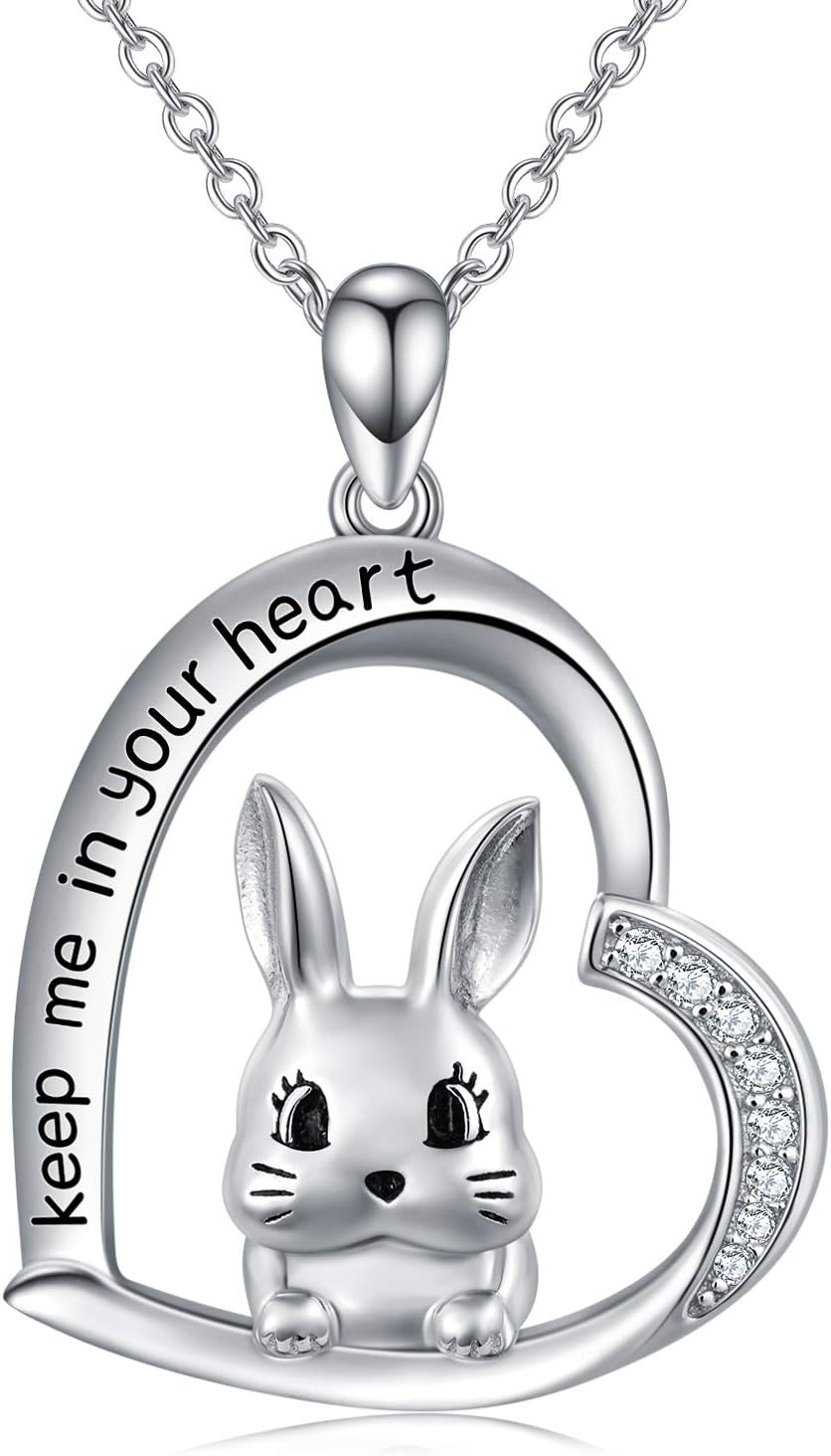 LONAGO Rabbit Necklace Sterling Silver Bunny Rabbit Heart Pendant Necklace Jewelry Gift for Women