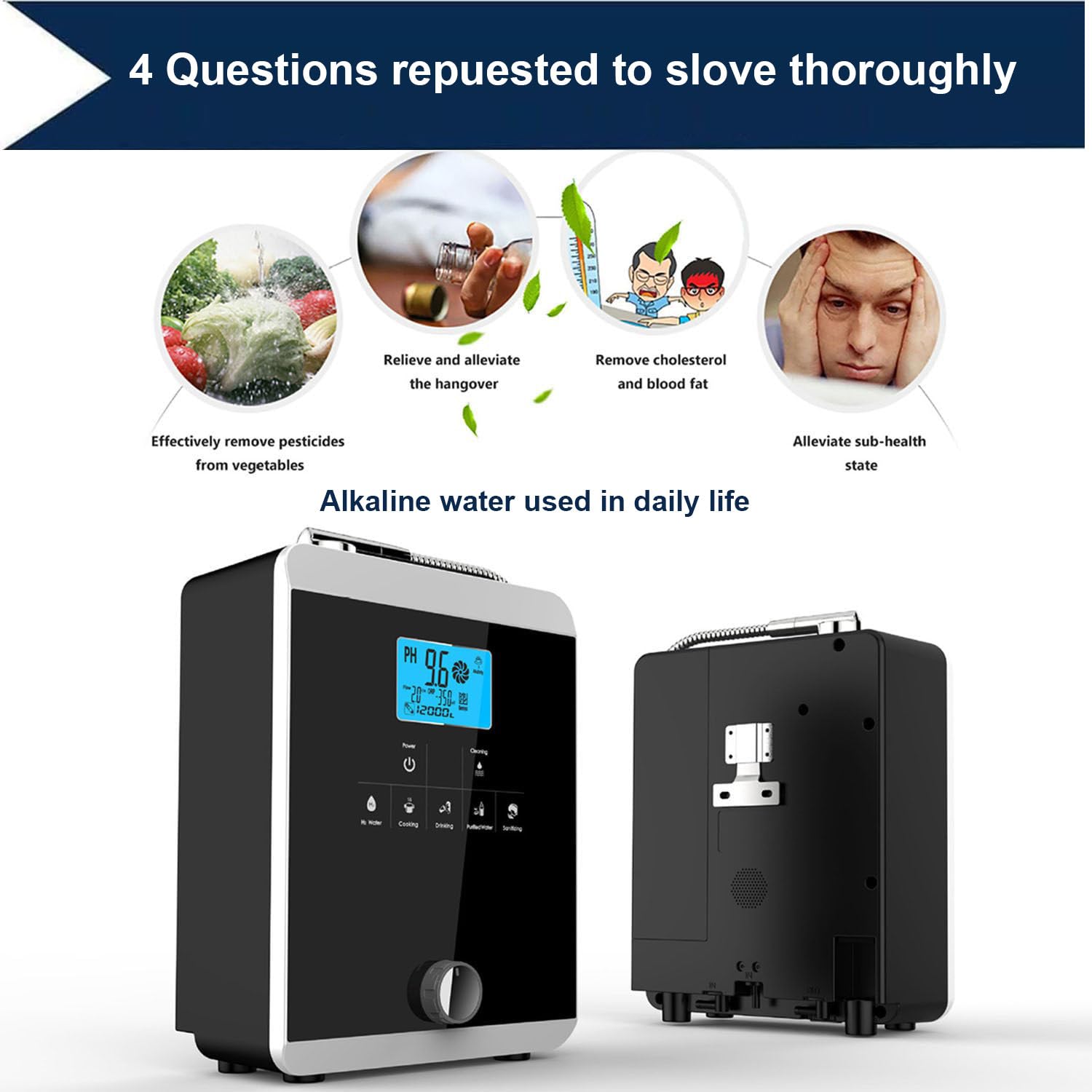 2000W Alkaline Water Ionizer with Auto-Cleaning Function, Water Purifier Machine, Alkaline Acid Water Machine with 3.8" LCD Smart Screen Black1