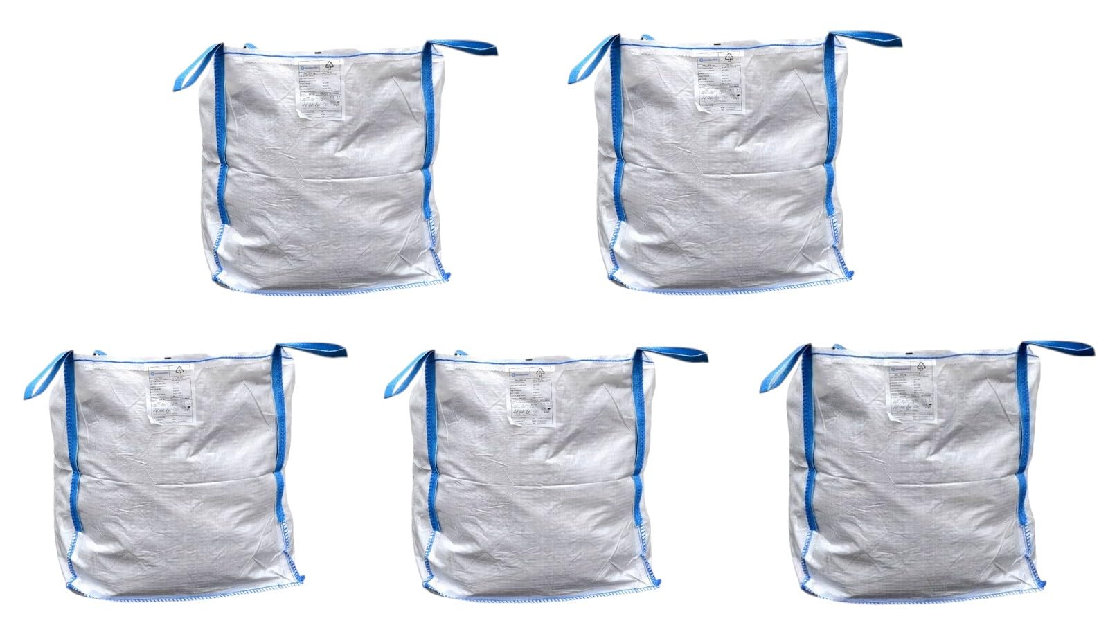 Lot de 5 grands sacs 90 x 90 x 90 cm, capacité de charge de 1000 kg, 4 passants, sacs pour gravats, bois, déchets de jardin, sable, pierres, sacs à gravats