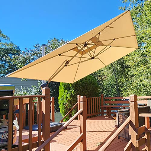 PURPLE LEAF Sonnenschirm Balkon 300 x 300 cm Ampelschirm Drehbar Marktschirm Groß 360°Rotation, Gartenschirm mit Kurbel, XXL Sonnenschutz UV50+, Beige – Bild 3