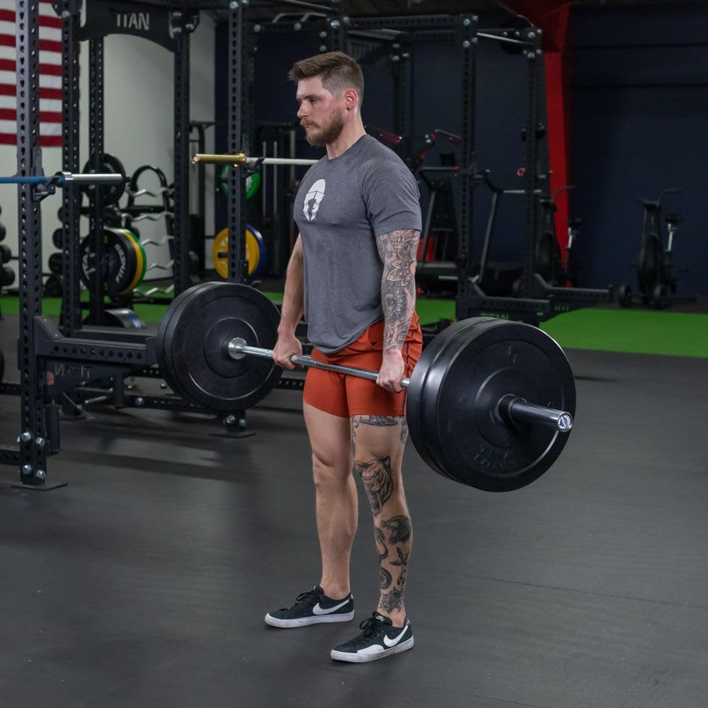 Titan Fitness Titan Series Olympic Deadlift Barbell, Bright Zinc Shaft with Hard Chrome Sleeves, 20 KG 28.5MM, USA Made, Rated 2,000 LB, Perform Deadlift, Sumo Deadlift, and Romanian Deadlift