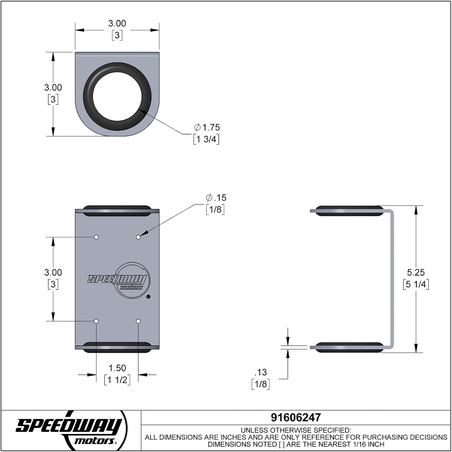 Speedway Motors Aluminum Wall Mount Flashlight Holder with 1-3/4 Inch Diameter Opening, Rubber Isolators and Four Mounting Holes, Fits C and D Cell Maglite Style Flashlights