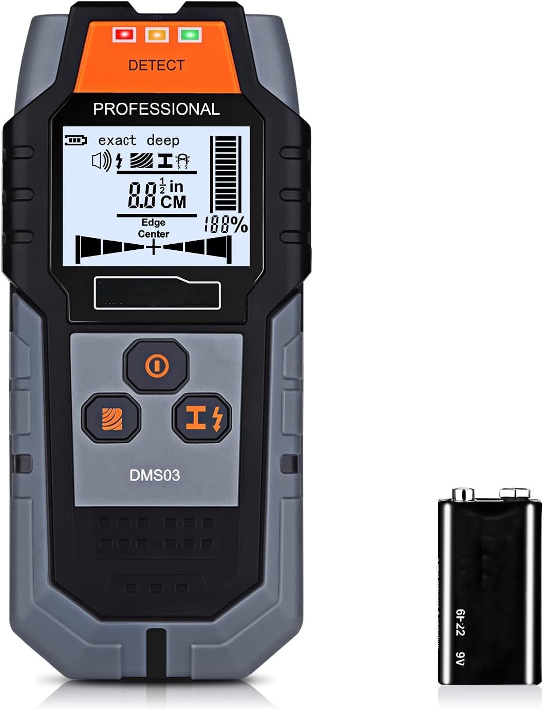 Stud Finder, 4 in 1 Sensor Wall Scanner, with Digital LCD Display, Automatic Calibration and Sound Alarm, 3 Signal Lamp Prompts, for Wood AC Wire Metal Stud Detection - DMS03,