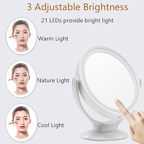 Miniatura 3 de RUIZD Espejo de maquillaje iluminado con aumento 1X7X, espejo de tocador con 3 relámpagos ajustables, espejo de maquillaje de rotación 360 con