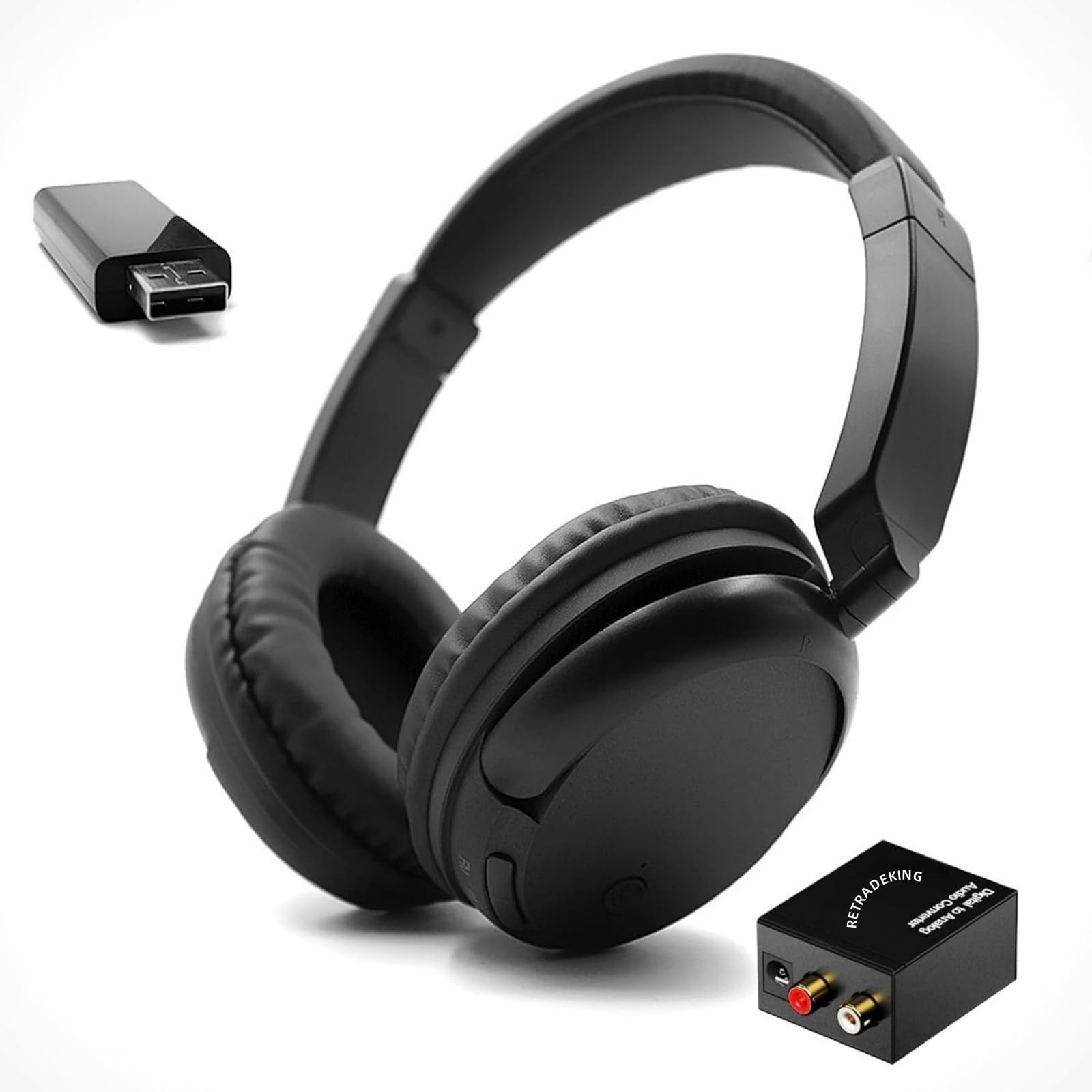 Cuffie TV Senza Fili con Bluetooth Trasmettitore, Hi-Fi, 30 Ore, Comodo e Facile da Usare per Gli Anziani, Con un Convertitore Digitale Compatibile con Tutti i Dispositivi di Uscita Audio Come TV