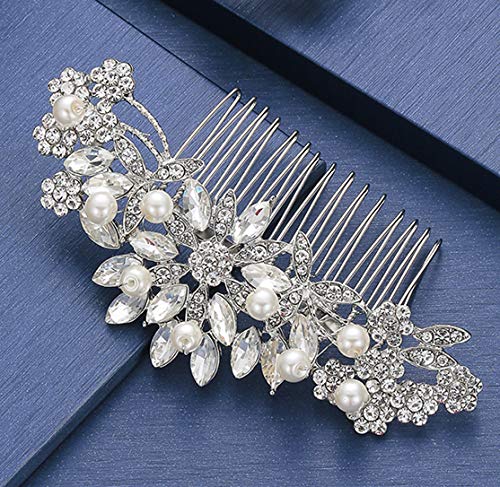 Hapibuy Crystal Wedding Hair Comb Bridal Hair Comb Pearl Wedding Headpiece Silver Hair Accessories #TOP2