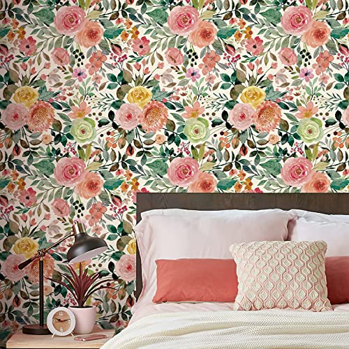 Jiffdiff Floral Wallpaper Peel And Stick 118.11" L X 17.7" W Watercolor Flower Wallpaper Peonies Wallpaper Camellia Wall Decor Wallcovering Wall Mural Cabinet Wallpaper #TOP1