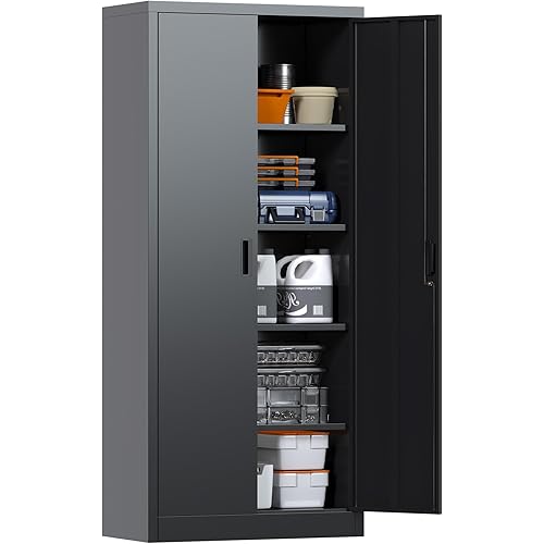 71" Locking File Cabinet,Metal Storage Cabinet with 2 Doors and 4 Adjustable Shelves,Locking Tool Cabinet for Office,Home,Garage,Gym,School (Black), Assembly Required