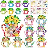 Jetec 48 Packs Spring Crafts for Kids Bulk Spring Picture Frame Craft DIY Watering Can Photo Frame with Stickers for Summer Party Favors Classroom Activities