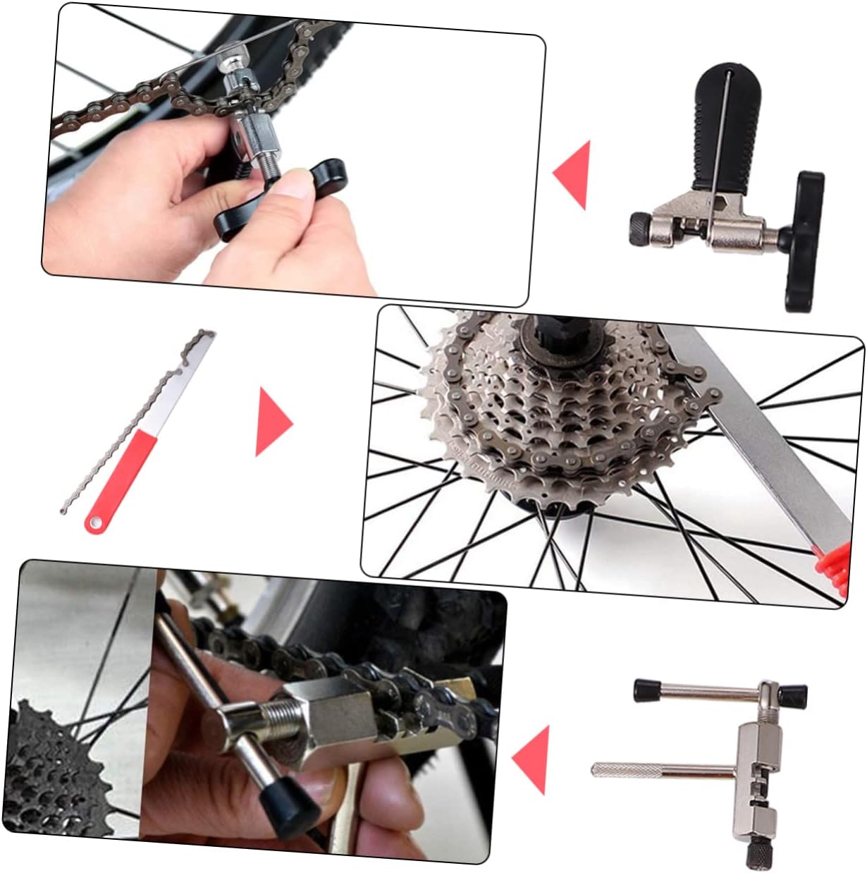 1 Set Bicycle Repair Tool Kit Includes Freewheel Remover Bottom Bracket Remover Chain Breaker One Tool for Mountain Road Bike Maintenance Durable Carbon Steel Silver Black