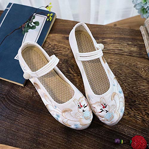 Glitter Woven Bottoms Women Cotton Fabric Embroidered Platform Flats Comfortable Ladies Casual Hanfu Shoes Embroidered Shoes (Color : Light Blue Size : 6) (Light Blue 7.5)4