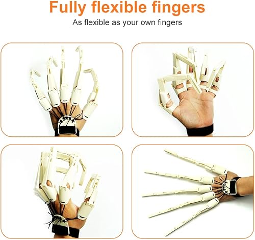 Miniatura 4 de Extensiones de dedo articuladas de Halloween, 1 par de marionetas de dedo de mano de esqueleto flexible, para cumpleaños, Navidad, disfraces de