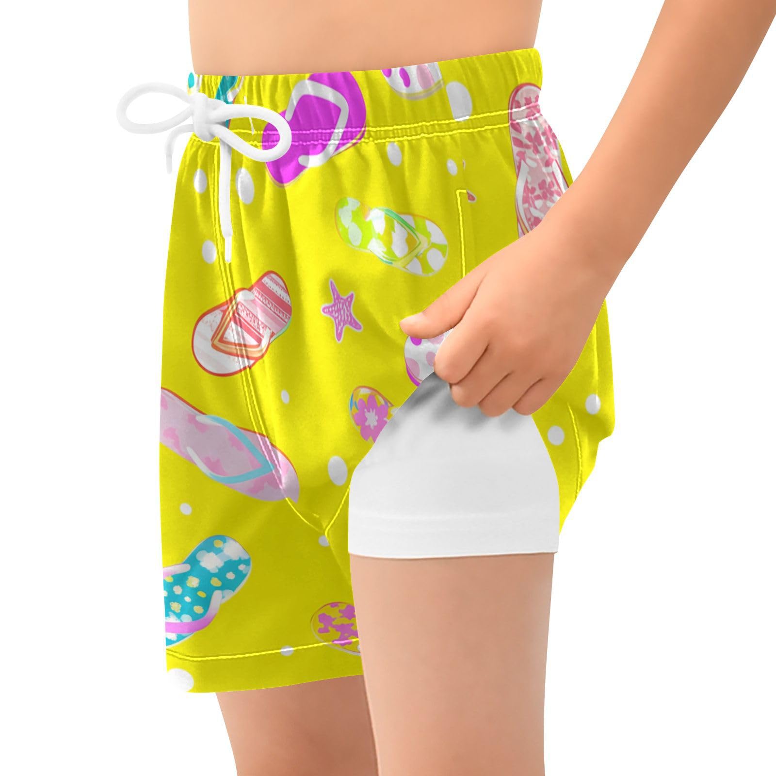 YANENDIE Boy Swim Trunks with Compression Liner Flip-Flops Polka Dots Boys Swim Shorts Quick Dry Beach Shorts
