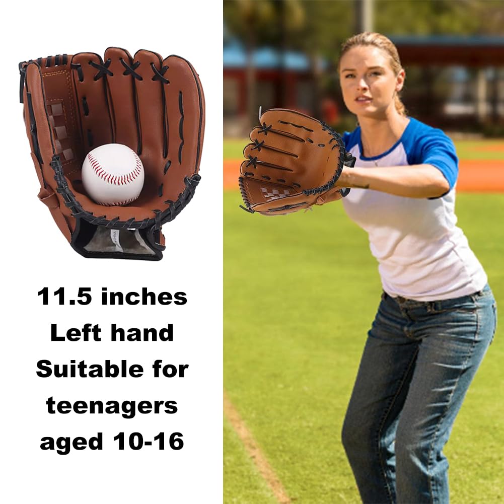 Gants de baseball - Gants de softball en cuir synthétique - Pour le sport et l'extérieur - Gauche - 11,5 pouces - Épaissir la sécurité - Absorption des chocs pour adolescents et adultes