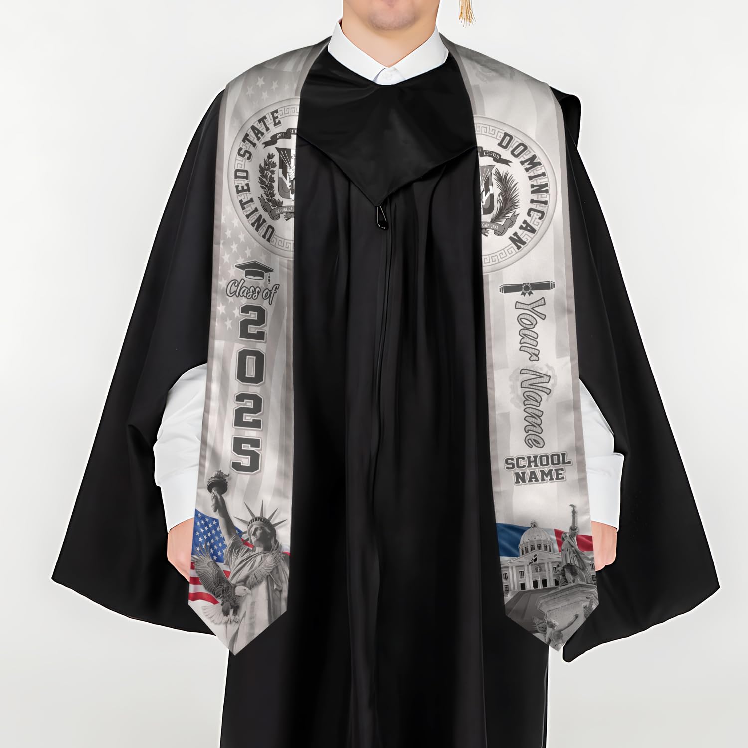 MonkeyVan Personalized Dominican Republic Graduation Sash,Custom Dominican American Flag Stole 2025,Dominican Graduation Sash S99