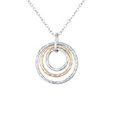 Jojomina Mixed Metal Gold and Silver Two Tone Necklace for Women Hammered Circle Hoop Pendnat Necklaces Jewelry Trendy
