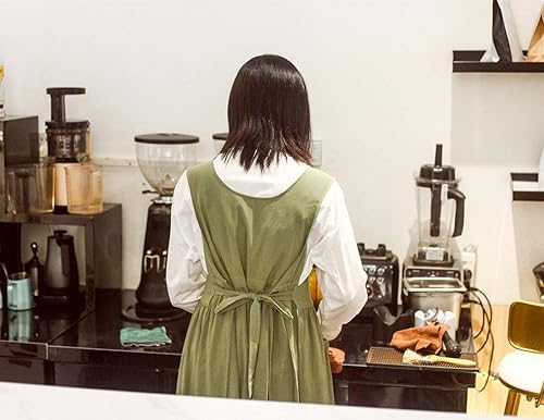 Miniatura 6 de Delantal con pechera de cintura ajustable, delantal de mezcla de algodón suave con bolsillos (verde claro)