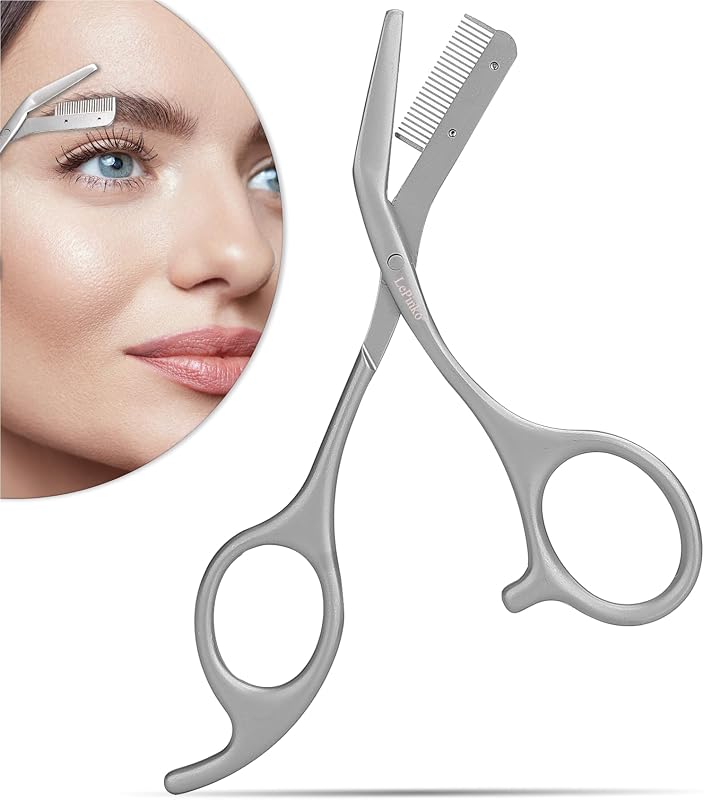 Tesoura para Sobrancelhas com Pente LePinko, Aço Inoxidável, Gray, 1 Unidade