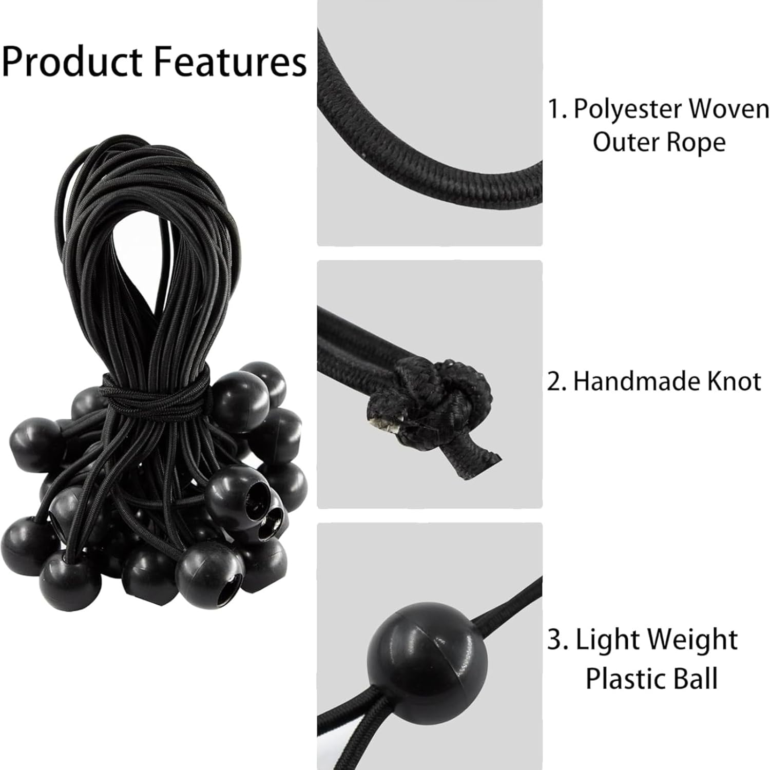 30 PCS Ball Bungee Cord, Heavy-Duty & Versatile, Indoor & Outdoor, Tarp Tie-Down, Organize & Secure, 6-Inch, Black