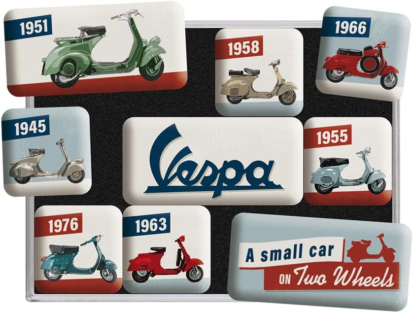 Retro Fridge Magnets, 9 Pieces, Vespa – Model Chart – Gift idea for Scooter Fans, Official License Product (OLP), Magnet Set for Notice Board, Vintage Design