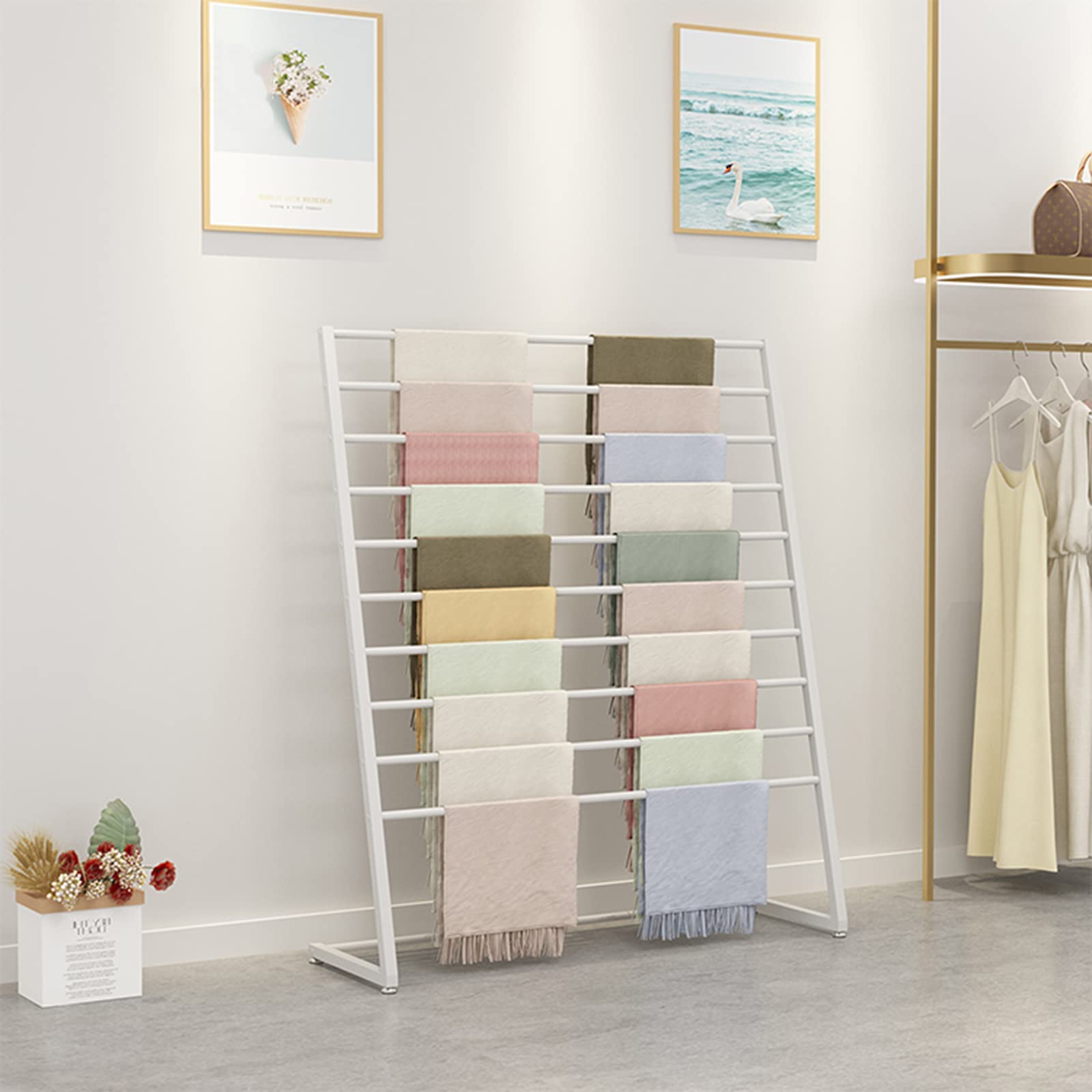 UWYTGF Scarf Holder Organizer,Scarf and Belt Hanger,Standing Towel Rack,Hanging Scarf Organizer,for Dishtowels/Scarf/Hijab/Shawls,White,100 * 40 * 145Cm