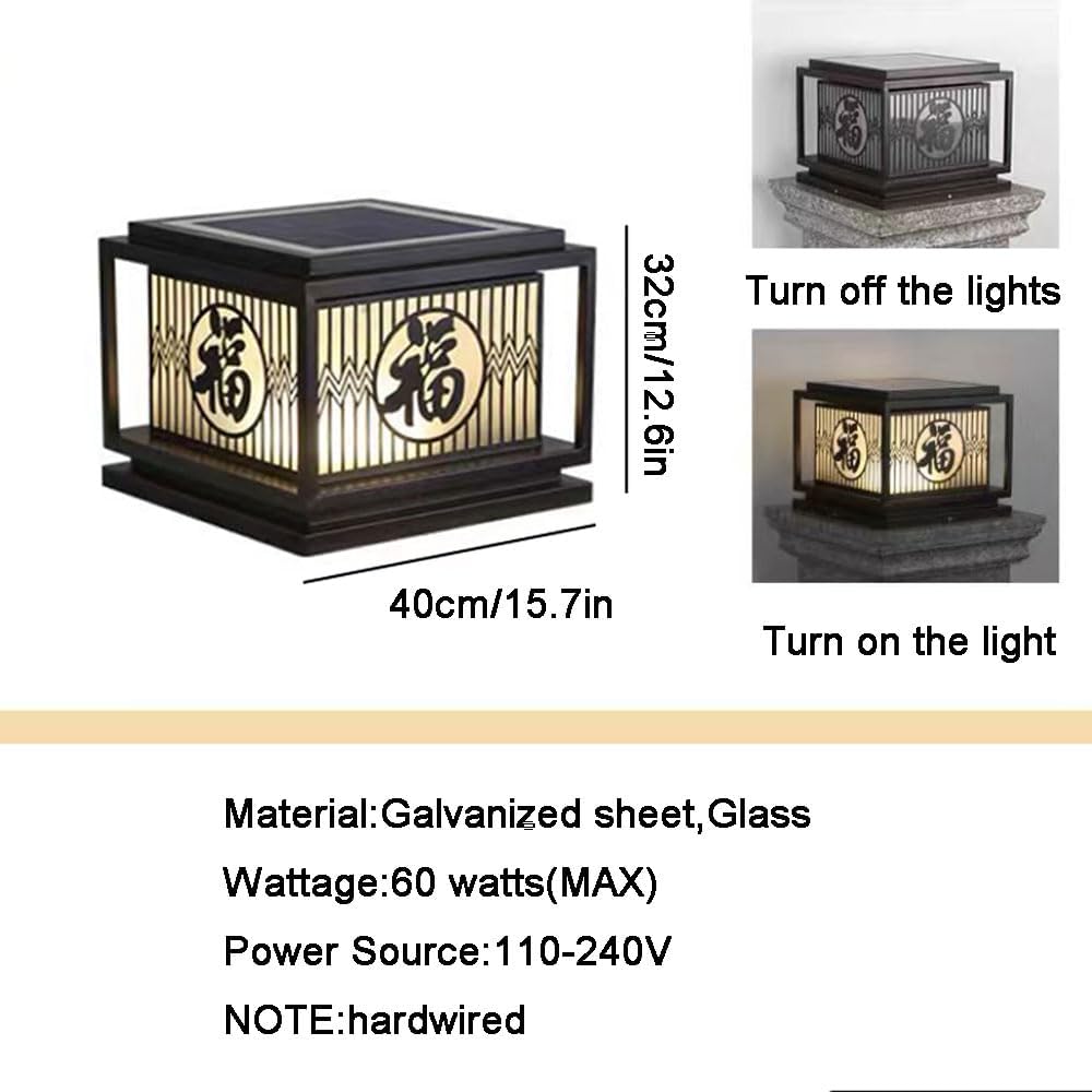 Floor Lamp Stigma Porch Outdoor Pillar Outdoor Waterproof Yard Antique Lantern Pillar Mount with Post Cap and Remote Control Patio Outdoor