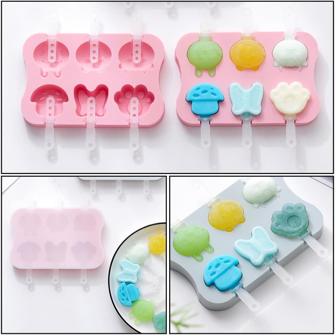 Cabilock 2pcs Silicone Ice Pop Molds with Plastic Sticks, Mini DIY Cakesicle Maker Set, Reusable Food-grade Ice Cream Mold for Homemade Chilled Treats, Kitchen Gadget for Family Use