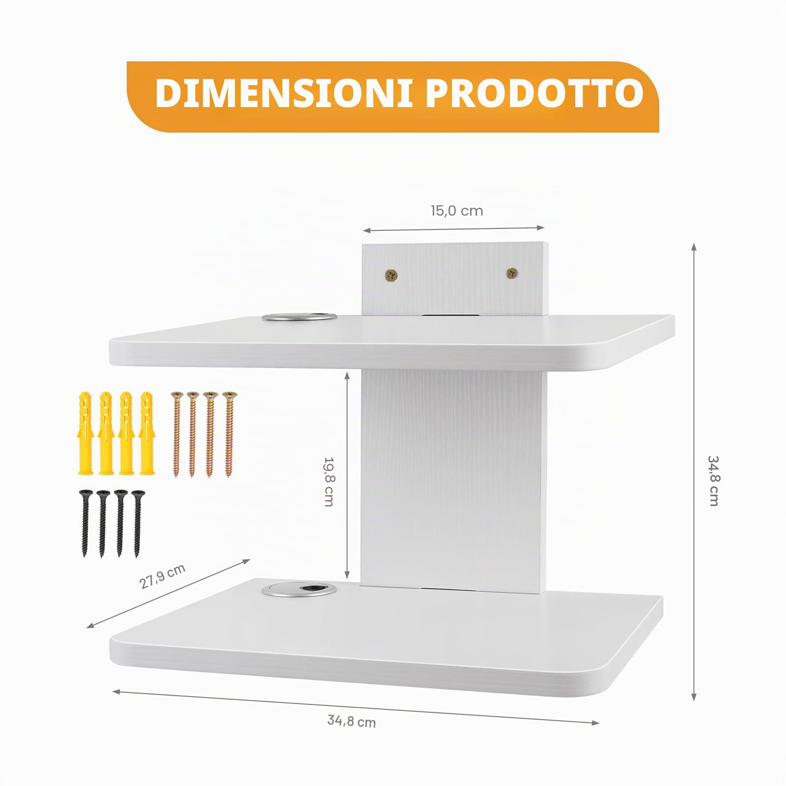 BiJun Mensole TV sospese da parete, Mobile TV sospeso sotto proiettore, Mensola altoparlante supporto da parete, Supporto media per intrattenimento, Porta router DVD, per PS4/Decoder via cavo/Lettori