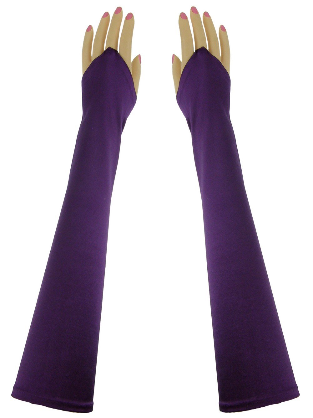 DivaDesigns Longest Opera Length Fingerless 18-Inch Stretchy Shinny Satin Gloves Plum