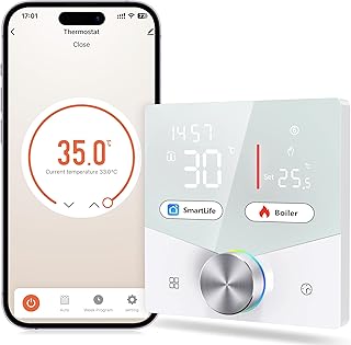 Smart Thermostat Boiler WLAN Raumthermostat Digital Smart Kompatibel mit Alexa, Google Home Thermostat Fußbodenheizung mit App, Energie sparen, einfache Installation 5A 2,4GHz WiFi