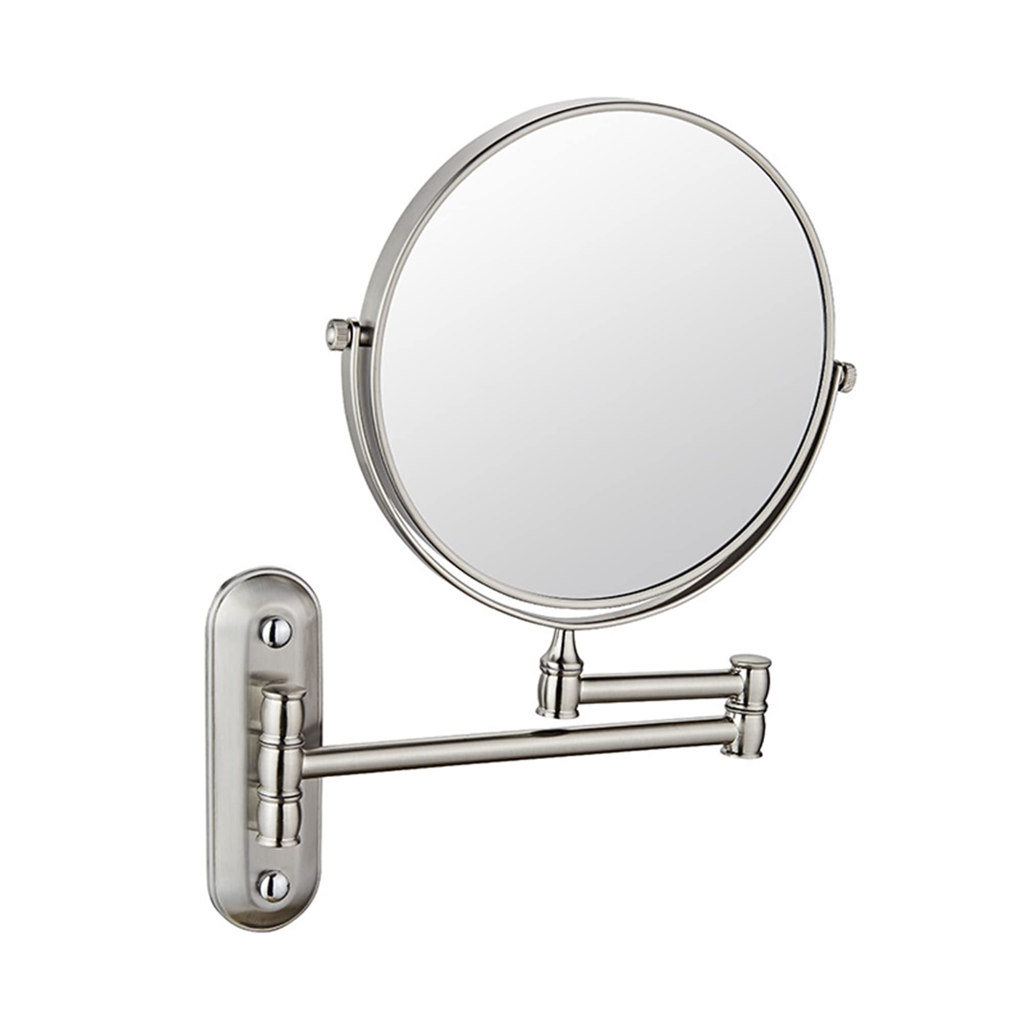 BKSXSOP 10X Magnification Wall Mounted Makeup Mirror - 8 Inch Extendable Double-Sided Bathroom with 3X Magnification, Brushed Nickel Finish Perfect for Grooming and Application.