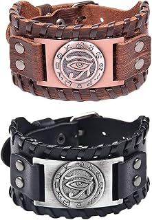 TURTLEDOVE 2 PCS Eye of Horus Leather Bracelet - Ancient Egyptian Hieroglyphic Ideograph Amulet